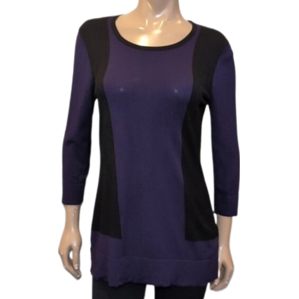 Windsmoor Color Block Sweater Cropped Sleeve Lightweight Tunic Size Small Purple